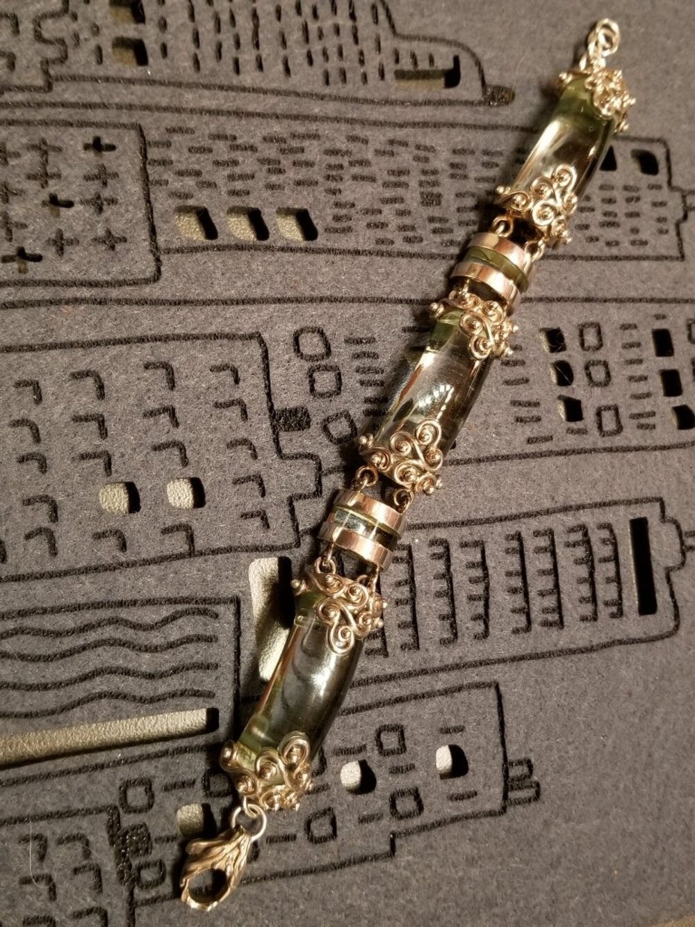 Unique bracelet – blue obsidian and finely chiseled 925 sterling silver – handcr